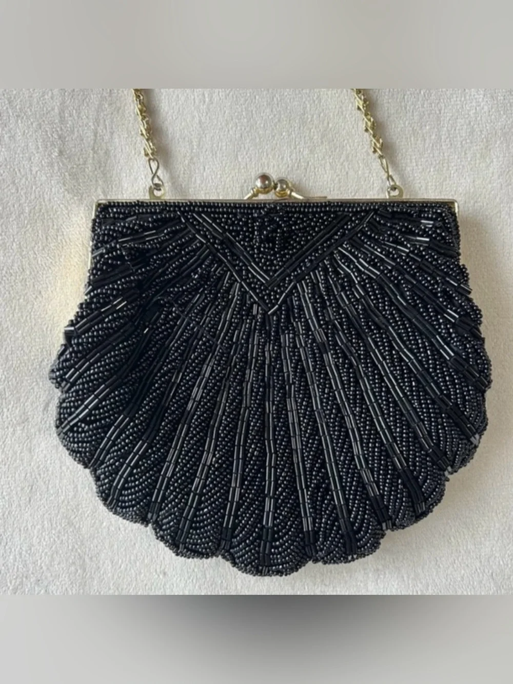 Vintage La Regale Beaded Clamshell Evening Bag Black Cocktail Clutch